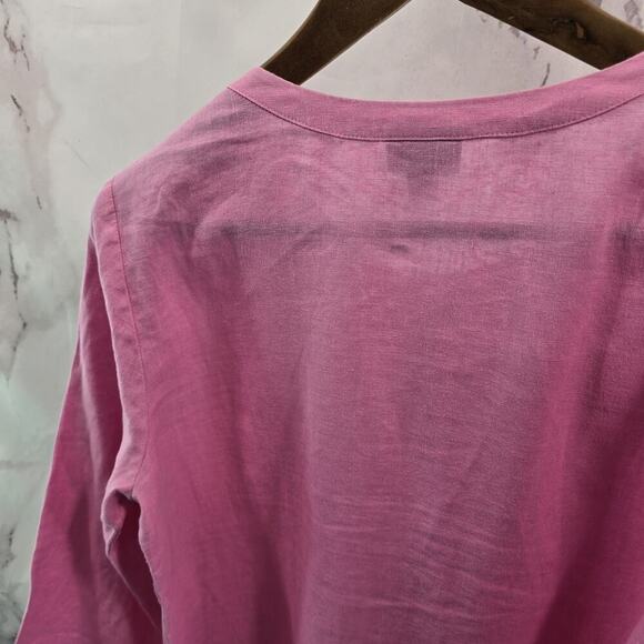 Anthropologie Dress Womens Small P Petite Pink Linen Popover Button Shift Mini - Picture 7 of 12